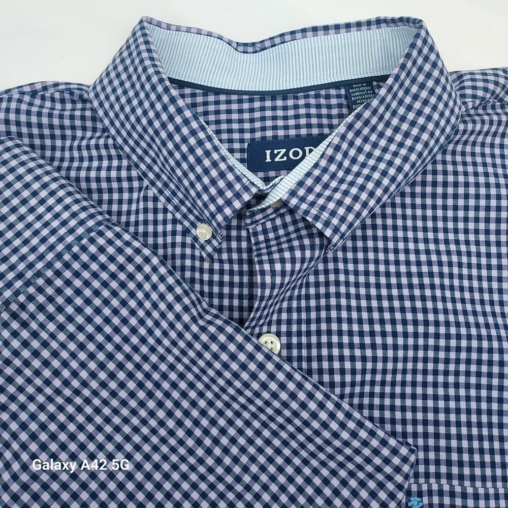 IZOD Mens Gingham Button Down Shirt XLT Navy Purple Long Sleeve 46IZFGB5OX-524